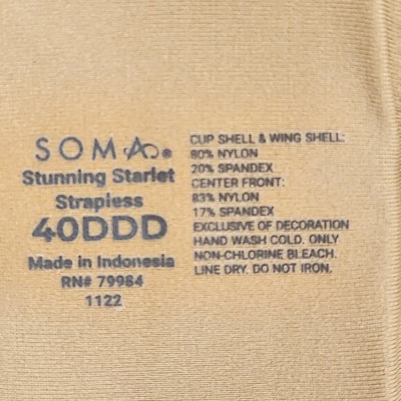 Soma Stunning Starlet Strapless Bra 40DDD Beige - Picture 3 of 8